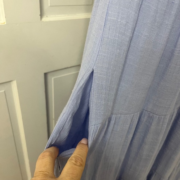 Indigo Soul Maxi Dress Sz S Tiered Boho Coastal Resort Wedding Guest Cotttage - Picture 5 of 8